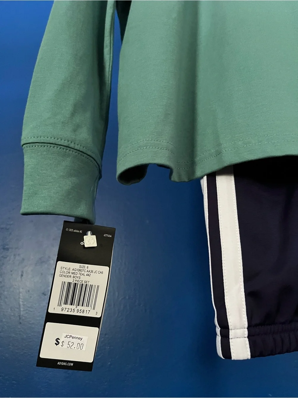 adidas Kids Set Green Shirt and Navy Track Pants with White Side Stripes